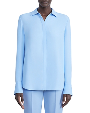 Lafayette 148 Scottie Silk Blouse In Cool Blue
