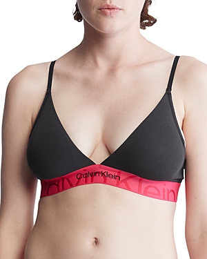 Calvin Klein Embossed Icon Cotton Light Lined Triangle Bralette In Black