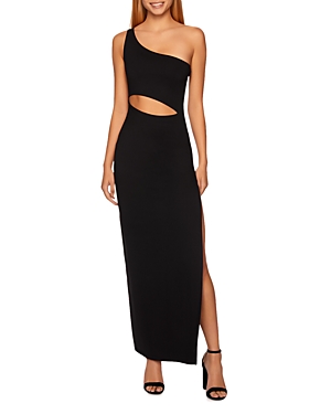 Shop Susana Monaco One Shoulder Cutout Leg Slit Maxi Dress In Black