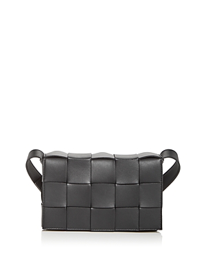 Bottega Veneta Cassette Leather Crossbody In Black/gold