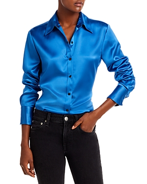 Rag & Bone Women's Antonia Satin Long-sleeve Top In Deep Blue