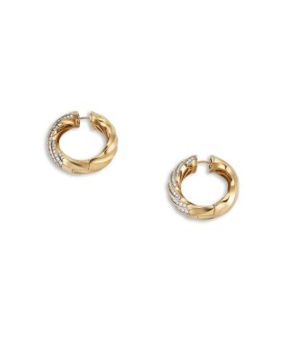 18K Yellow Gold Cable Edge Hoop Earrings with Diamonds