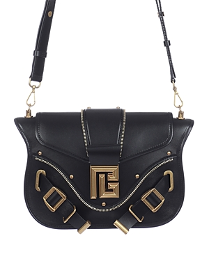 Balmain Blaze Monogram Box Leather Small Shoulder Bag In Black/gold