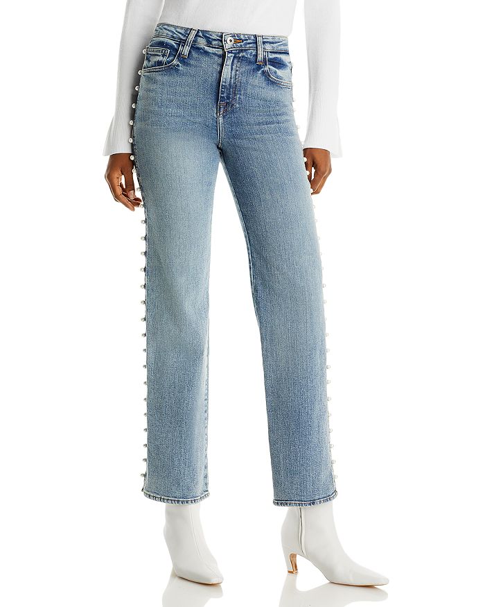 SIMKHAI - Amelia Embellished Cutout High Rise Straight Jeans in Juno