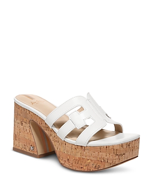 SAM EDELMAN WOMEN'S DEV SQUARE TOE EMBELLISHED LOGO STRAP HIGH HEEL PLATFORM SANDALS