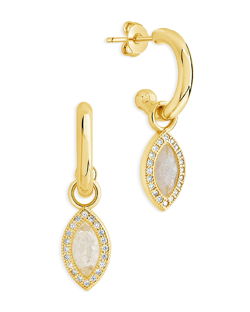Sterling Forever Calla Cz Charm Drop Hoop Earrings In Gold