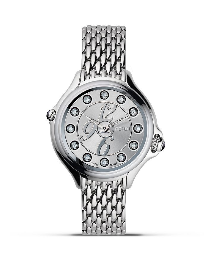 Fendi Round Crazy Carats Diamond And Topaz Stainless Steel Watch, 33mm