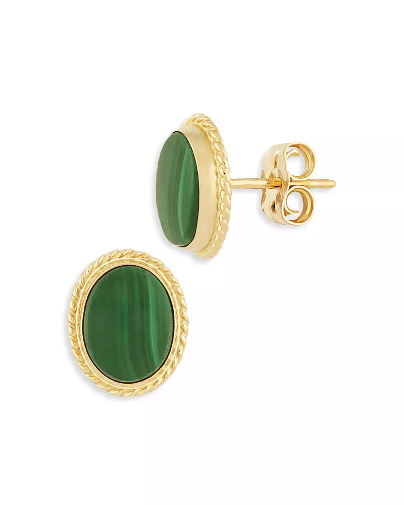 Bloomingdale's Fine Collection Malachite Stud Earrings in 14K Yellow Gold