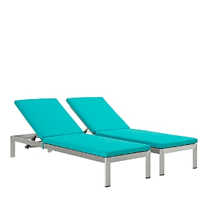 Modway Shore Outdoor Patio Aluminum Chaise With Cushions, Set Of 2 In Silverturq