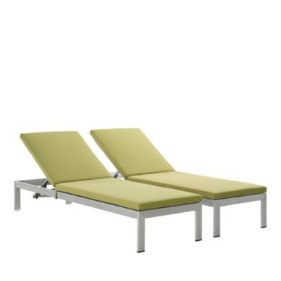 Modway Shore Outdoor Patio Aluminum Chaise with Cushions, Set of 2