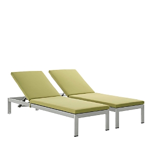 Modway Shore Outdoor Patio Aluminum Chaise With Cushions, Set Of 2 In Slv Peridt