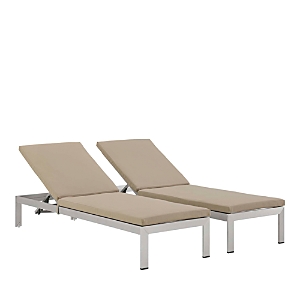 Modway Shore Outdoor Patio Aluminum Chaise With Cushions, Set Of 2 In Slvr Beige