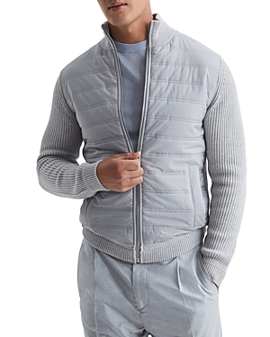 Shop Reiss Trainer Mixed Media Zip Jacket In Soft Gray