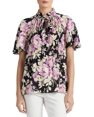 Ralph Lauren - Pleated Tie Neck Top