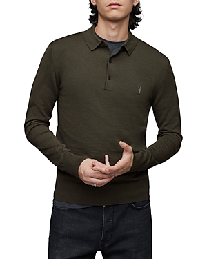 Allsaints Mode Long Sleeve Wool Polo In Park Green