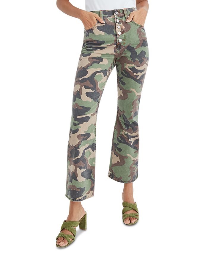 Veronica Beard Carly Cotton Blend High Rise Kick Flare Jeans in Camo