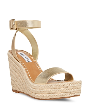 Steve Madden Women's Upstage Square Toe Rope Wrapped Wedge Heel Platform Sandals In Gold Leather