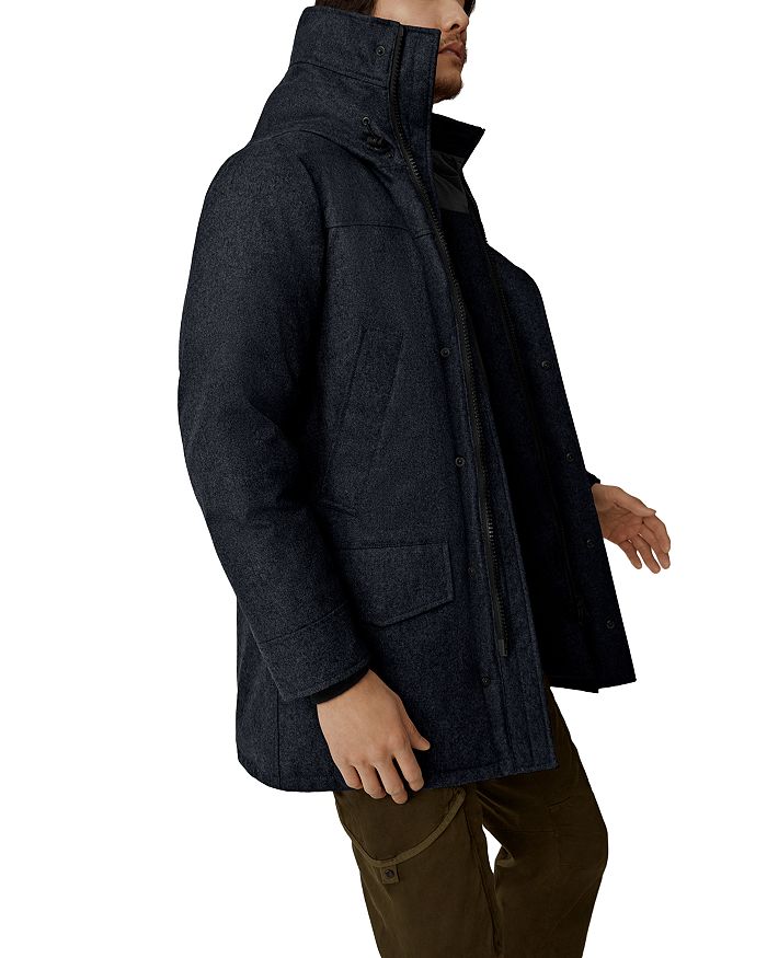 Shop Canada Goose Langford Hooded Wool Blend Down Parka In Atlantic Navy