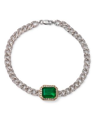 Bloomingdale's Fine Collection - Emerald & Diamond Link Bracelet in 14K White and Yellow Gold - Exclusive