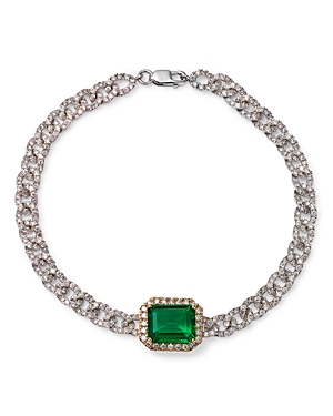 Bloomingdale's Emerald & Diamond Link Bracelet In 14k White And Yellow Gold - 100% Exclusive In Green/white