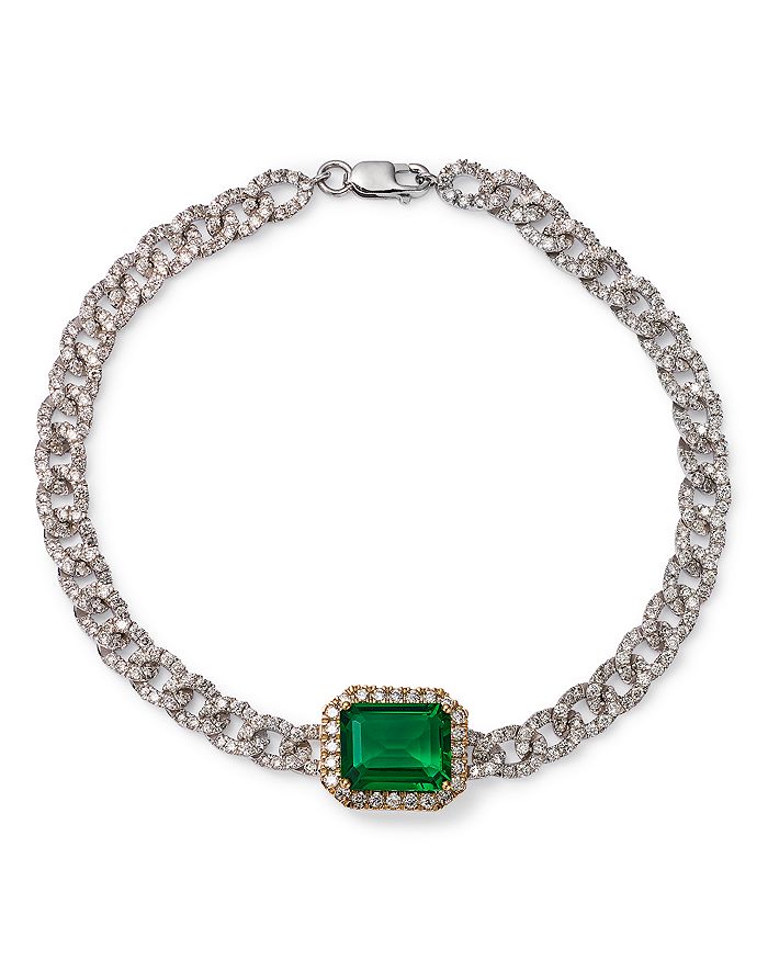 Bloomingdale's Emerald & Diamond Link Bracelet in 14K White and Yellow ...