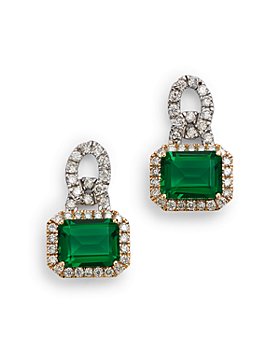 Bloomingdale's - Emerald & Diamond Link Drop Earrings in 14K Yellow & White Gold - 100% Exclusive