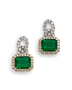 Bloomingdale's Emerald & Diamond Link Drop Earrings in 14K Yellow & White Gold - 100% Exclusive