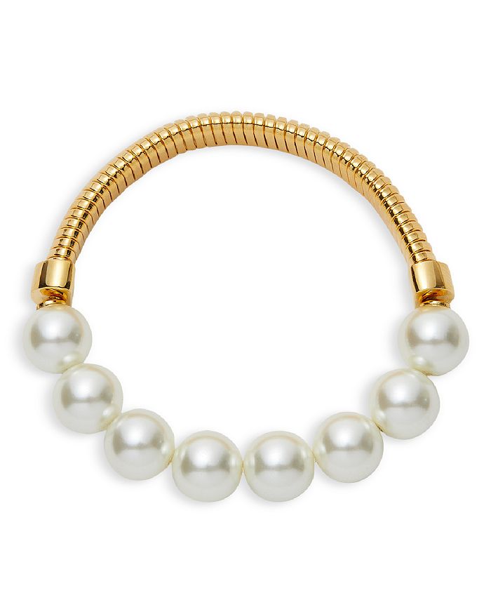 Lele Sadoughi Imitation Pearl & Snake Chain Bracelet in 14K Gold Plated