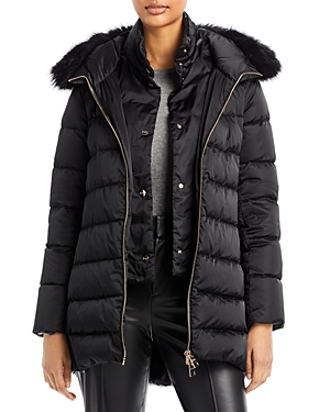 Herno Faux Fur Trimmed Down Puffer Coat In Black