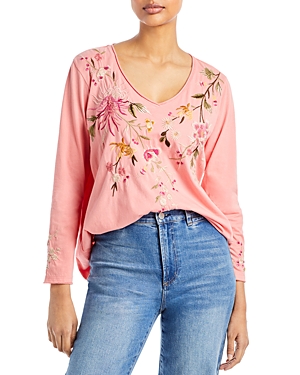 JOHNNY WAS COTTON MEI EMBROIDERED FLORAL TOP