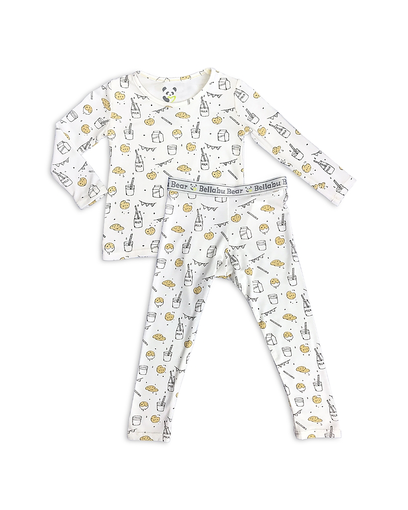 Bellabu Bear Unisex Milk & Cookies Pajama Set - Baby, Little Kid In White