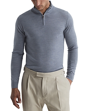 Reiss Blackhall Quarter Zip Wool Pullover In Denim Melange