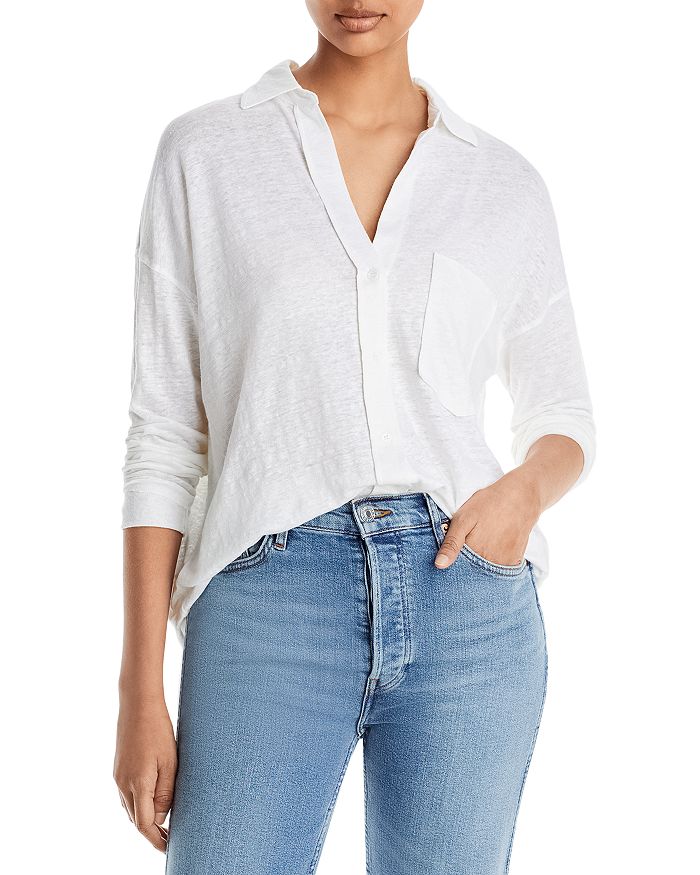 Majestic Filatures Linen Blend Long Sleeve Boyfriend Shirt Bloomingdale's
