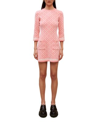 maje pink jacquard dress Jacquard knit short dress Pale Pink for Women