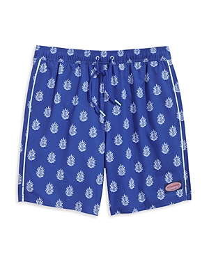 Vineyard Vines Men's Chappy Leaf Print Swim Trunks In Fleur De Leaf Navy