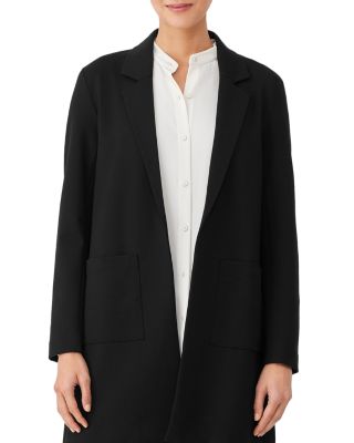 EILEEN FISHER Womens White Stretch Pocketed Vented Hem Long Sleeve Open Front Blazer Jacket main image 1