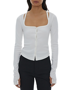 Helmut Lang Ribbed Square-neck Cardigan In Optic White