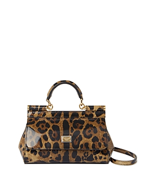 Dolce & Gabbana Small Sicily Bag in Leopard Print Polished Calfskin