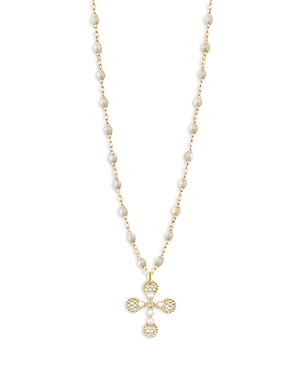 Gigi Clozeau 18k Yellow Gold Madone Croix & Diamond Lace Cross Pendant Necklace, 16.5 In White/yellow