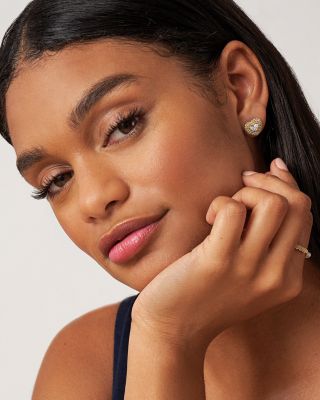 Sterling Silver & 18K Yellow Gold Caviar Lux Beaded Diamond Heart Stud Earrings