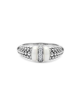 Ceramic & Sterling Silver White Caviar Diamond Stacking Ring
