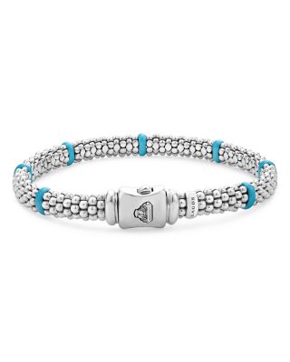 Ceramic & Sterling Silver Blue Caviar Station Bracelet