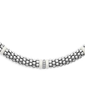 LAGOS - Ceramic & Sterling Silver White Caviar Diamond Station Necklace, 18"