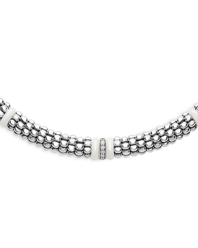 Lagos Ceramic & Sterling Silver White Caviar Diamond Station Necklace, 18