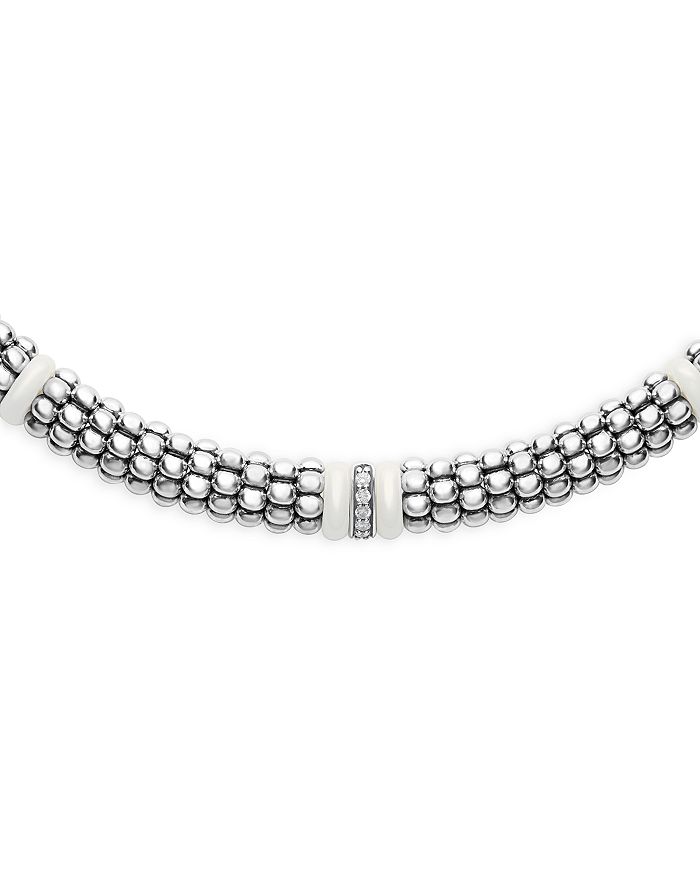 LAGOS - Ceramic & Sterling Silver White Caviar Diamond Station Necklace, 16"