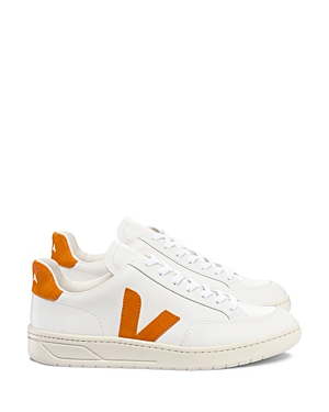 Shop Veja Men's V-12 Low Top Sneakers In White/pumpkin
