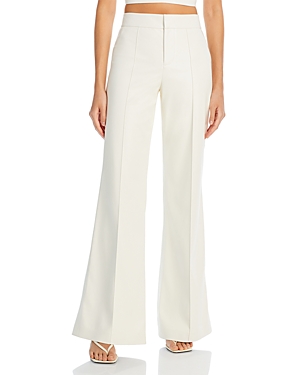 Alice And Olivia Dylan Faux Leather High Waist Wide Leg Pants In Ecru