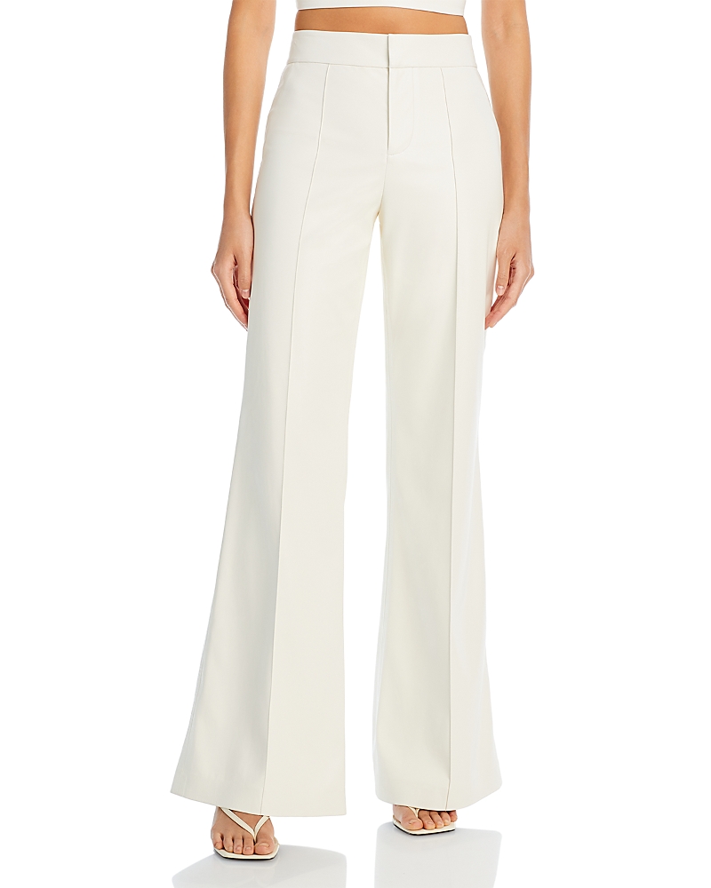 Alice And Olivia Dylan High Waist Wide Leg Pants In Ecru Vegan Leather In Neutral