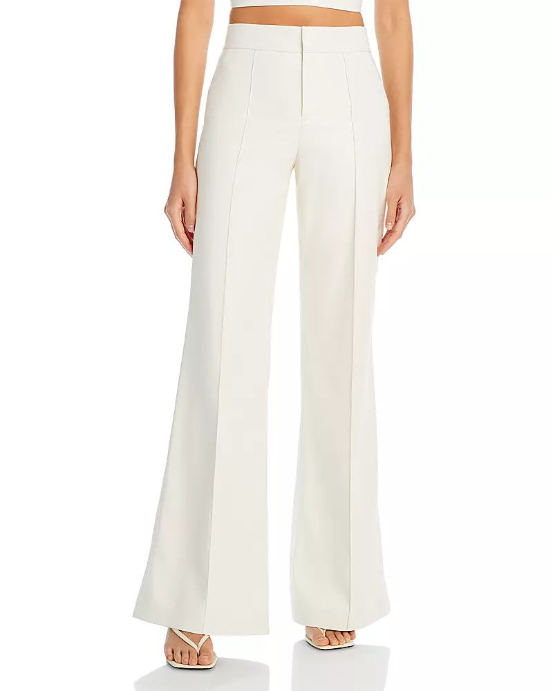 Alice and Olivia Dylan High Waist Wide Leg Pants in Ecru Vegan Leather