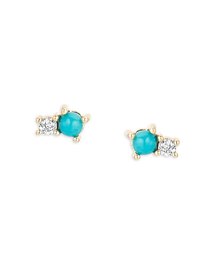Adina Reyter 14K Yellow Gold Turquoise Diamond Stud Earrings